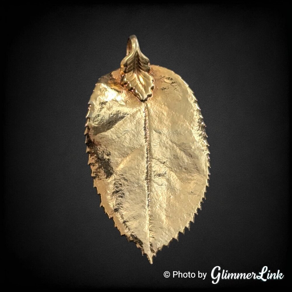 Gold Tone Real Leaf Dipped Pendant Botanical Nature Jewelry